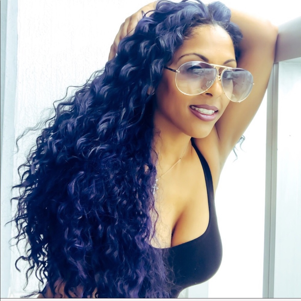 Callie Gold OVERSIZED Aviators Blue Ombré - Picture 3 of 5